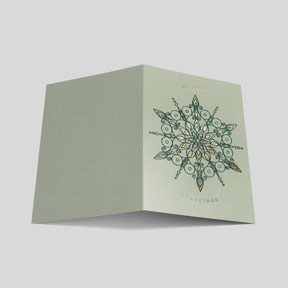 flat card with mandala design and gold foil text